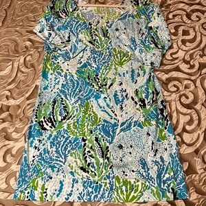 Lilly Pulitzer Eliza Spa Blue Let’s Cha Cha tshirt dress size medium EUC